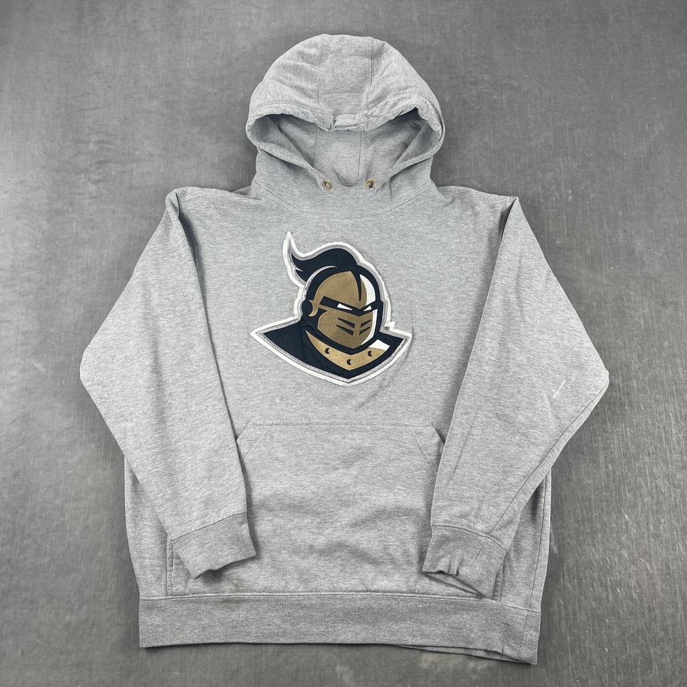 UCF Knights Champs Mens L Gray Hoodie Embroidered Mascot Patch Pullover
